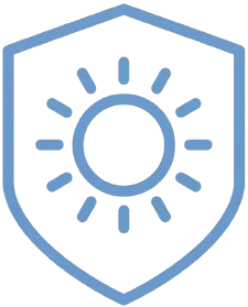 Sun inside shield icon.